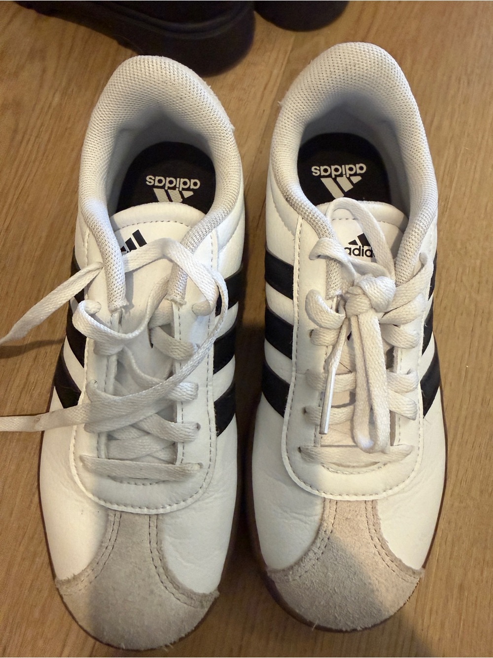 adidas White and Black Kids Classic Three-Stripe Sneakers